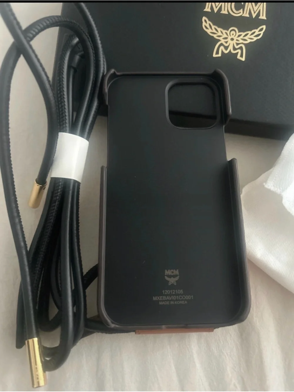 MCM Cognac Visetos Zip Phone Pouch with Black Strap